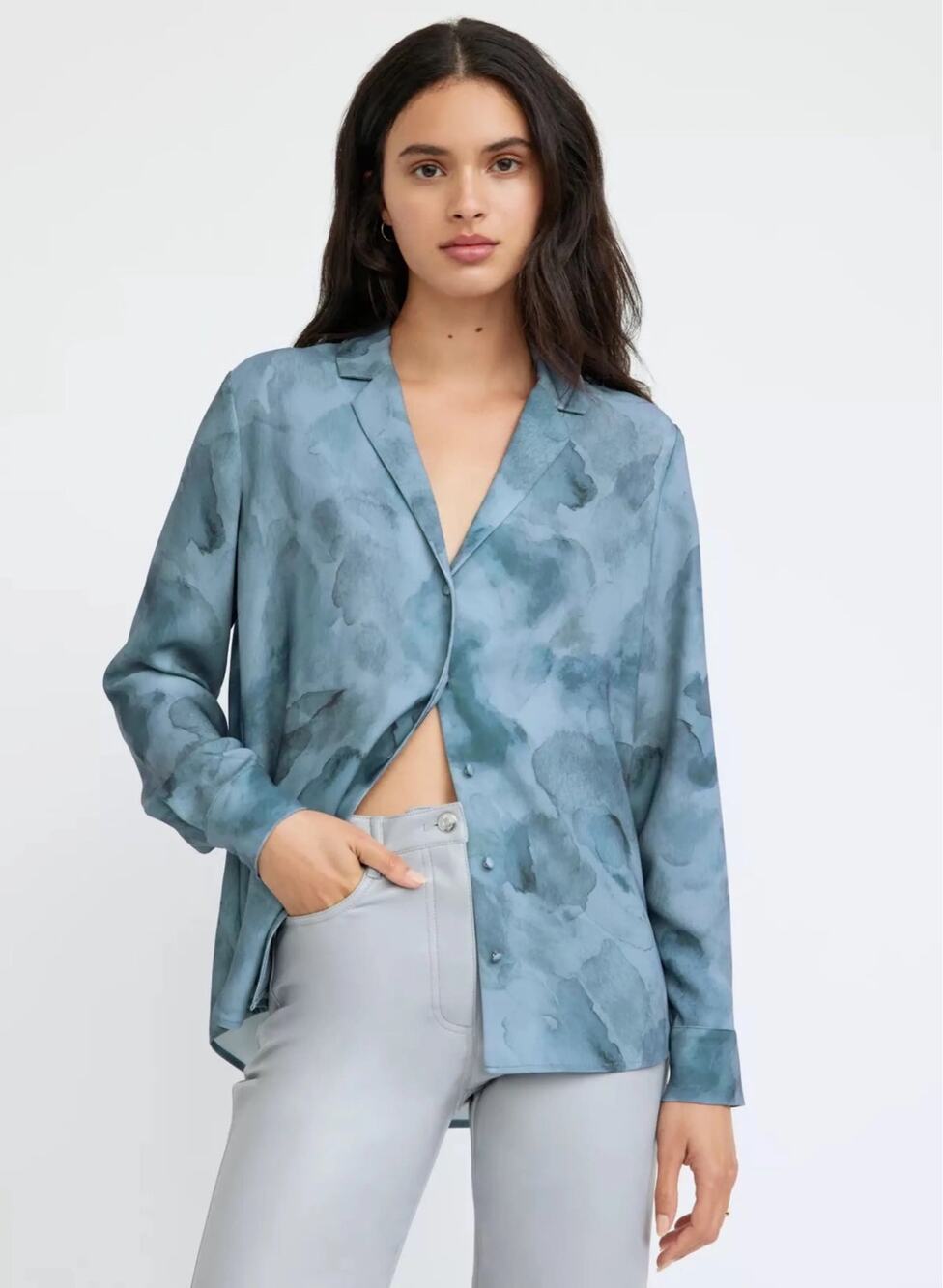 Aritzia Wilfred Tulum Blouse Button Down Shirt - Granite Blue Ink - S